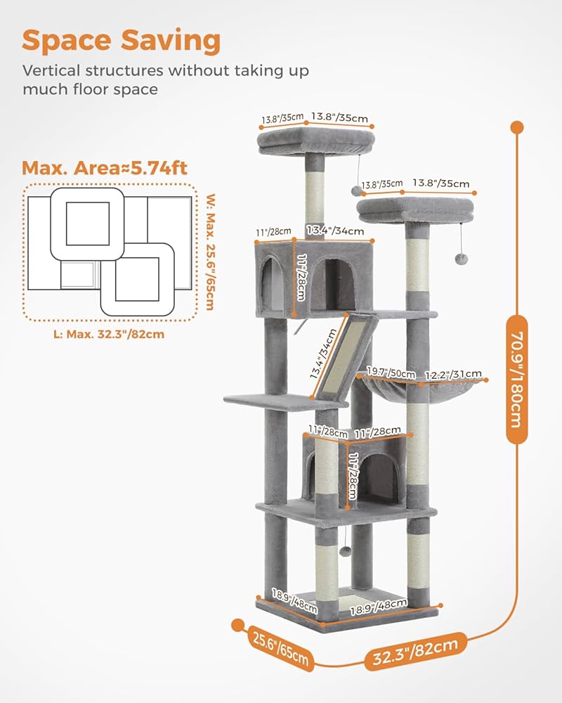 Arbre à Chat XXL Turnpike 200 – Stabilité, Confort et Design pour Grands Chats