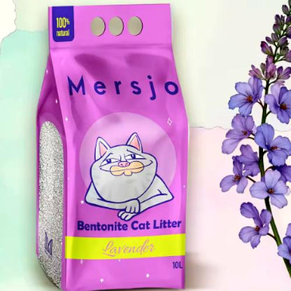 Litière pour Chat - Bentonite Lavande - 10L - Parfum Naturel - Sans Poussière - Fort Pouvoir Agglomérant